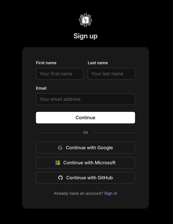 Cloud signup page