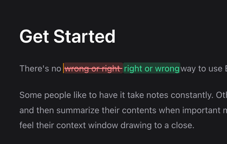 A replacement suggestion shown inline with the original and proposed text