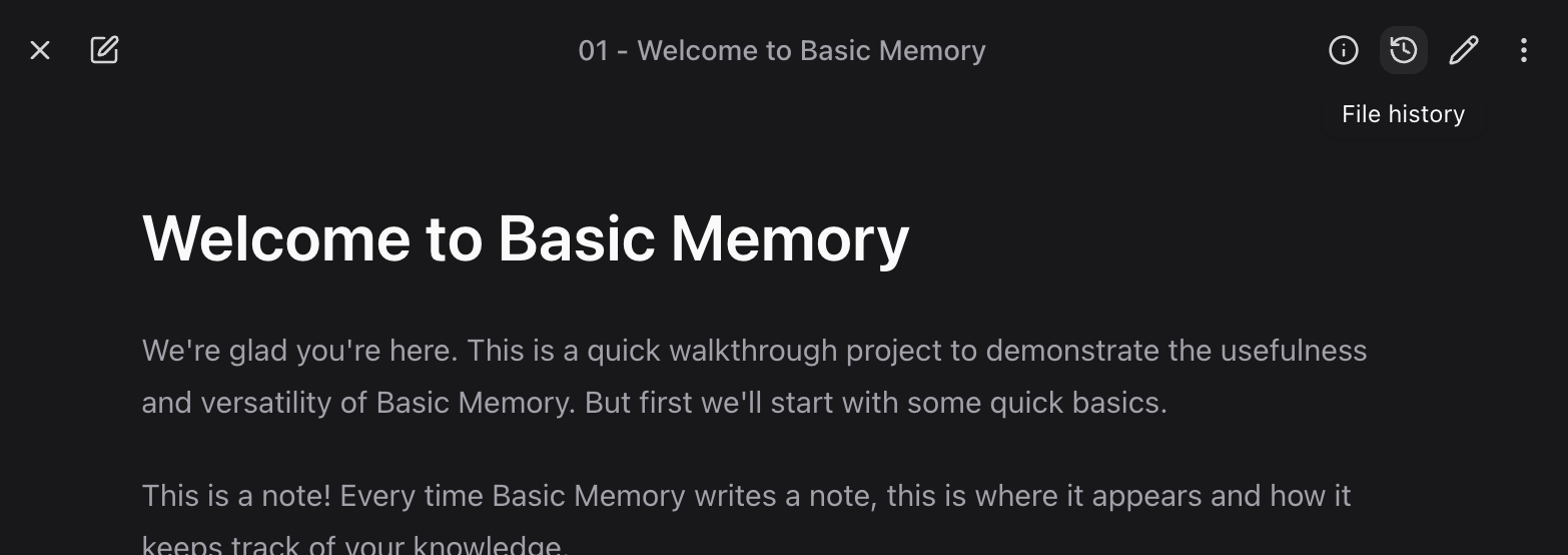 File history button in the note toolbar
