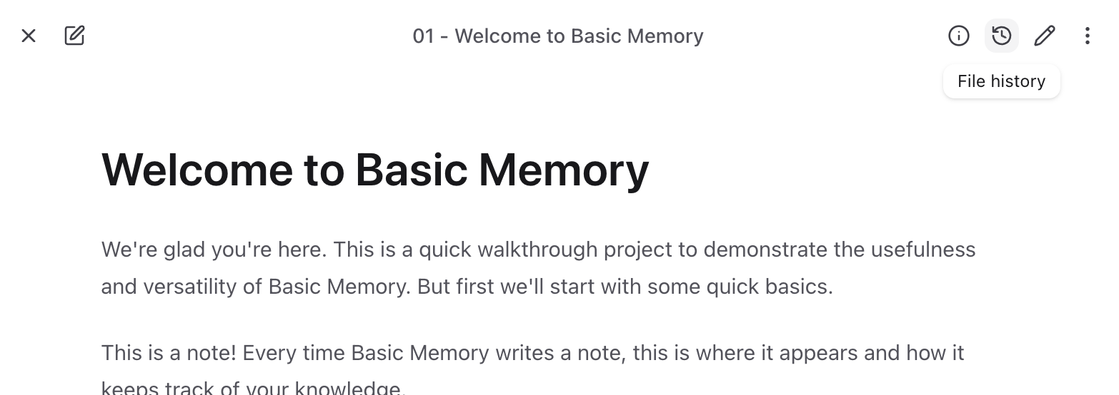 File history button in the note toolbar