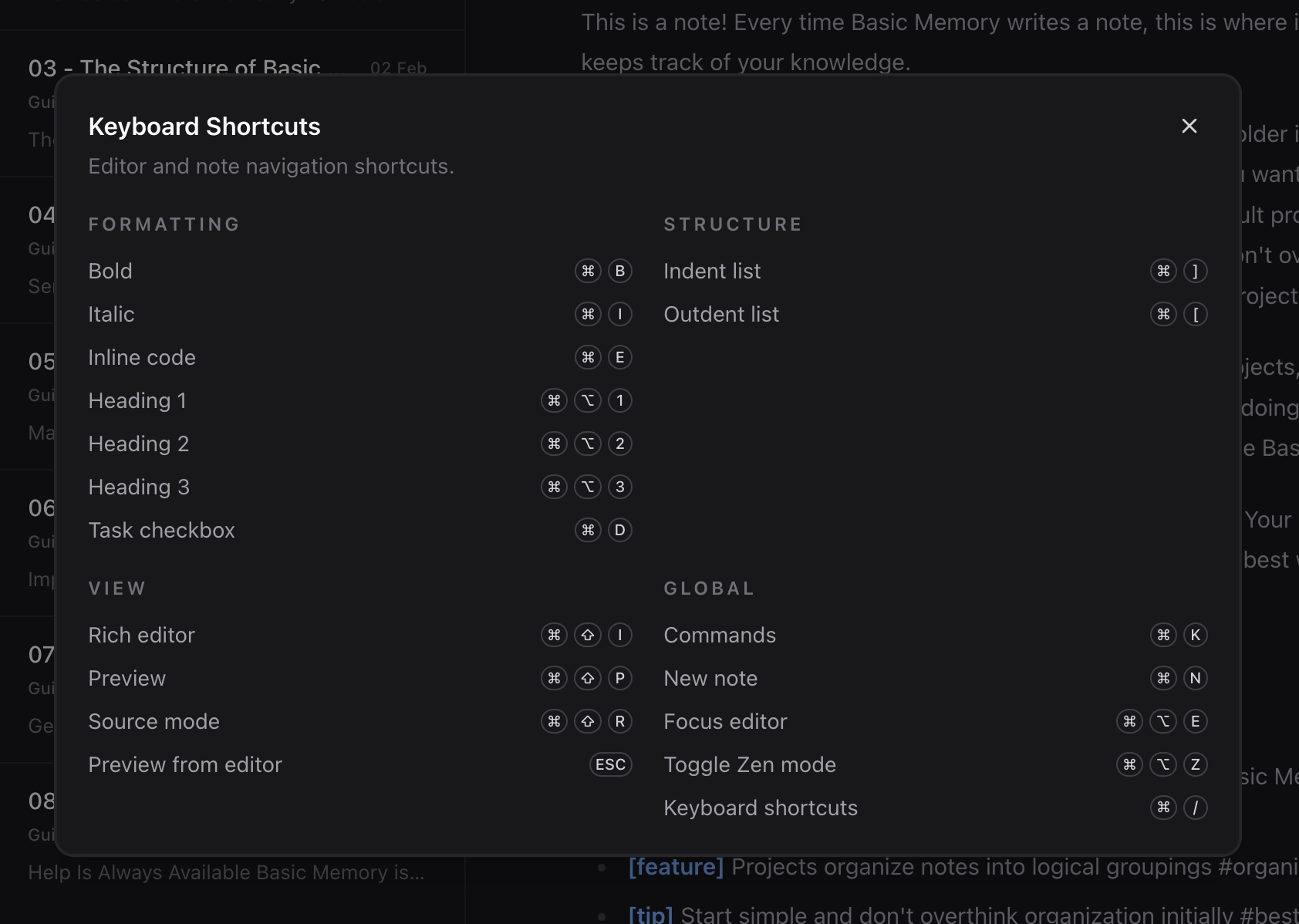 Keyboard shortcuts