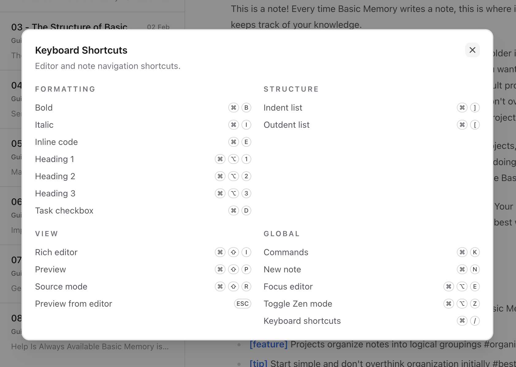 Keyboard shortcuts