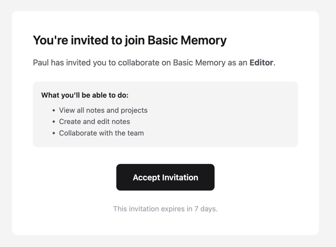 Email invitation