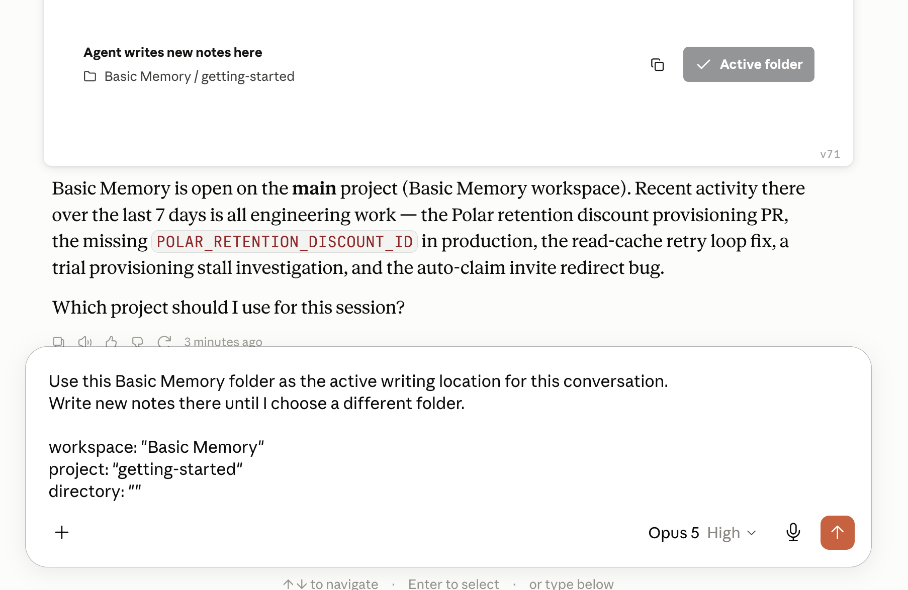 A folder selected as the active writing location in Pocketbook