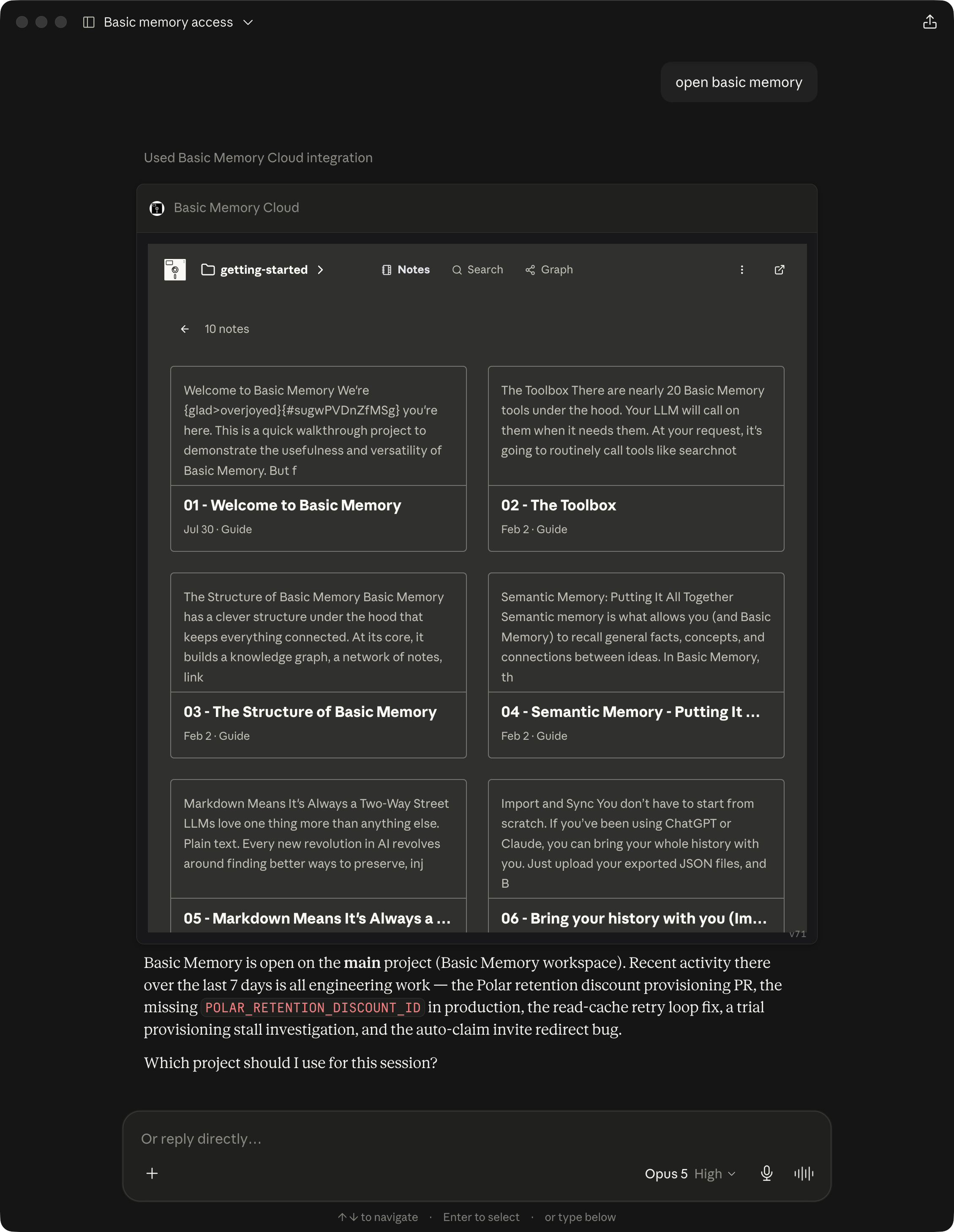The Pocketbook open to the Notes gallery inside an AI conversation