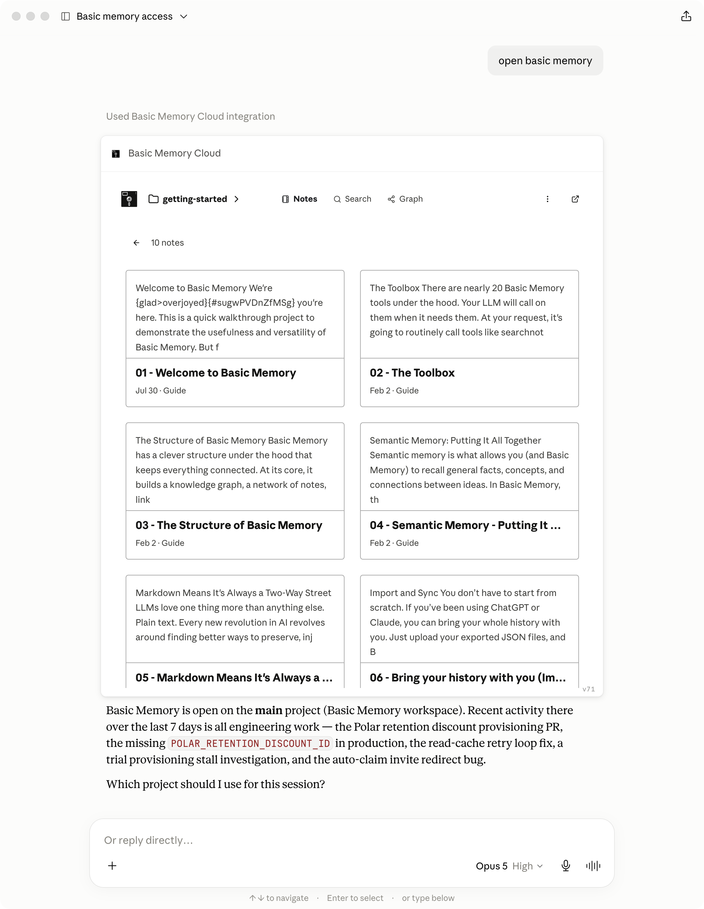 The Pocketbook open to the Notes gallery inside an AI conversation