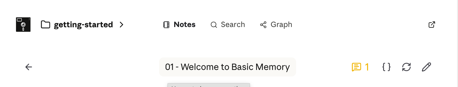The clickable note title in the full Pocketbook reader header